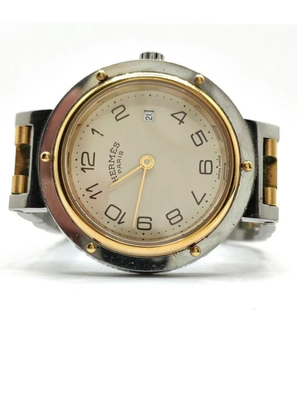 Authentic Vintage Hermes Clipper Two Tone Stainless Steel Quartz Watch